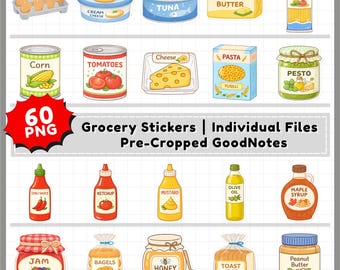 Groceries Stickers (PNG & Goodnotes), Digital Planner Stickers, GoodNotes Sticker Pack, Grocery Clipart Set