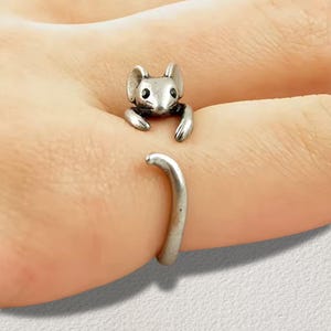 Verstelbare zilveren muisring, 925 sterling zilver, schattige muisring, mini muisring, sterling zilveren muisbedelring