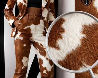 Women’s Genuine Cowhide Leather Pants Western Cow Print Handmade High Waist Fashion Trousers Outfit