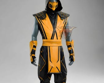 Handmade Scorpion Mortal Kombat Cosplay Costume | Yellow Ninja Warrior Outfit | Armor Suit
