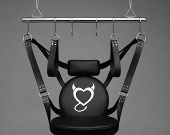 Black Leather Sex Swing BDSM Sling Bondage Hammock Adult Couples Fetish