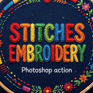 Embroidery Stitches Photoshop Action – Thread Text Effect, Hand-Stitched Design, Sewing Logo, Fabric Lettering, Instant Download