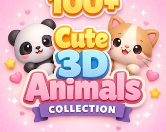 100+Cute 3D Animals Collection – Adorable Kawaii Cartoon Animals Bundle | 3D Characters Pack