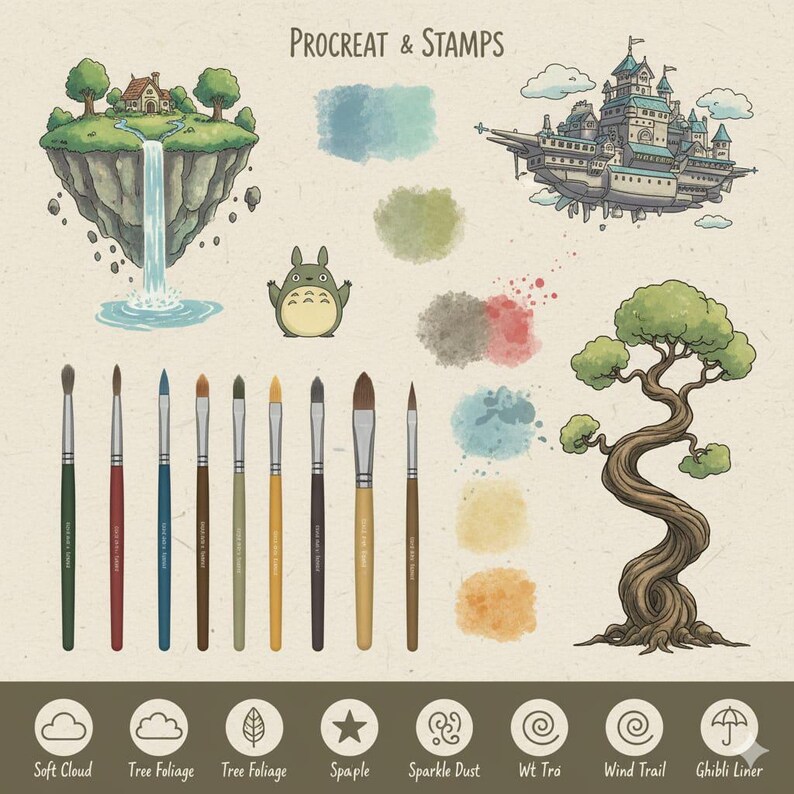 300+ Procreate Brushes Inspired by Ghibli | Anime Art Brush Pack ...