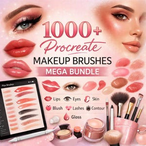 1000+ make-up procreate-borstels | Make-upborstelset voor schoonheid, glamour en gezicht voor digitale kunst