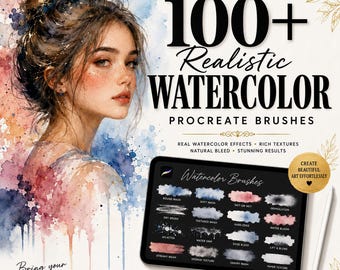 100+ Realistic Watercolor Procreate Brushes Bundle | Watercolor Painting Brushes, Wet Wash Texture, Digital Art Brush Set for iPad Procreate