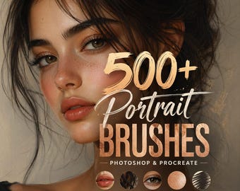 500+ Portrait Photoshop Brushes Bundle  Professional Skin Texture, Hair, Eyes Realistic Shading Brushes for Digital Painting & Illustrat