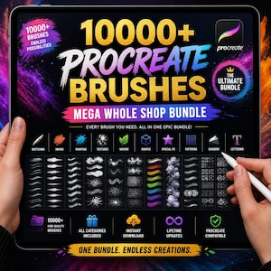 10000+ Procreate Brushes Mega Bundle Ultimate Stamp & Texture Pack Sketch, Watercolor, Ink, Hair, Glitter, Grain, Anime  Lettering Brushes