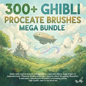 300+ Procreate Pinsel inspiriert von Ghibli | Anime Kunstpinsel Paket | Textur-, Linien- und Digitalpinsel