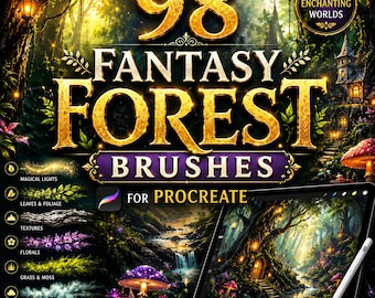 98+ Fantasy Forest Procreate Brushes Bundle | Magical Trees, Mystic Nature, Woodland Texture, Enchanted Landscape, Digital Painting Brush