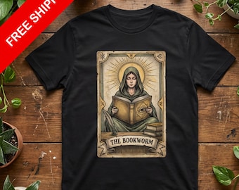 Retro Shirt With "The Reader" Tarot Card Art, Bookish Tarot Card Reading Shirt, Unisex Tarot Card Shirt, Book Lover Gift, Bookish Gift