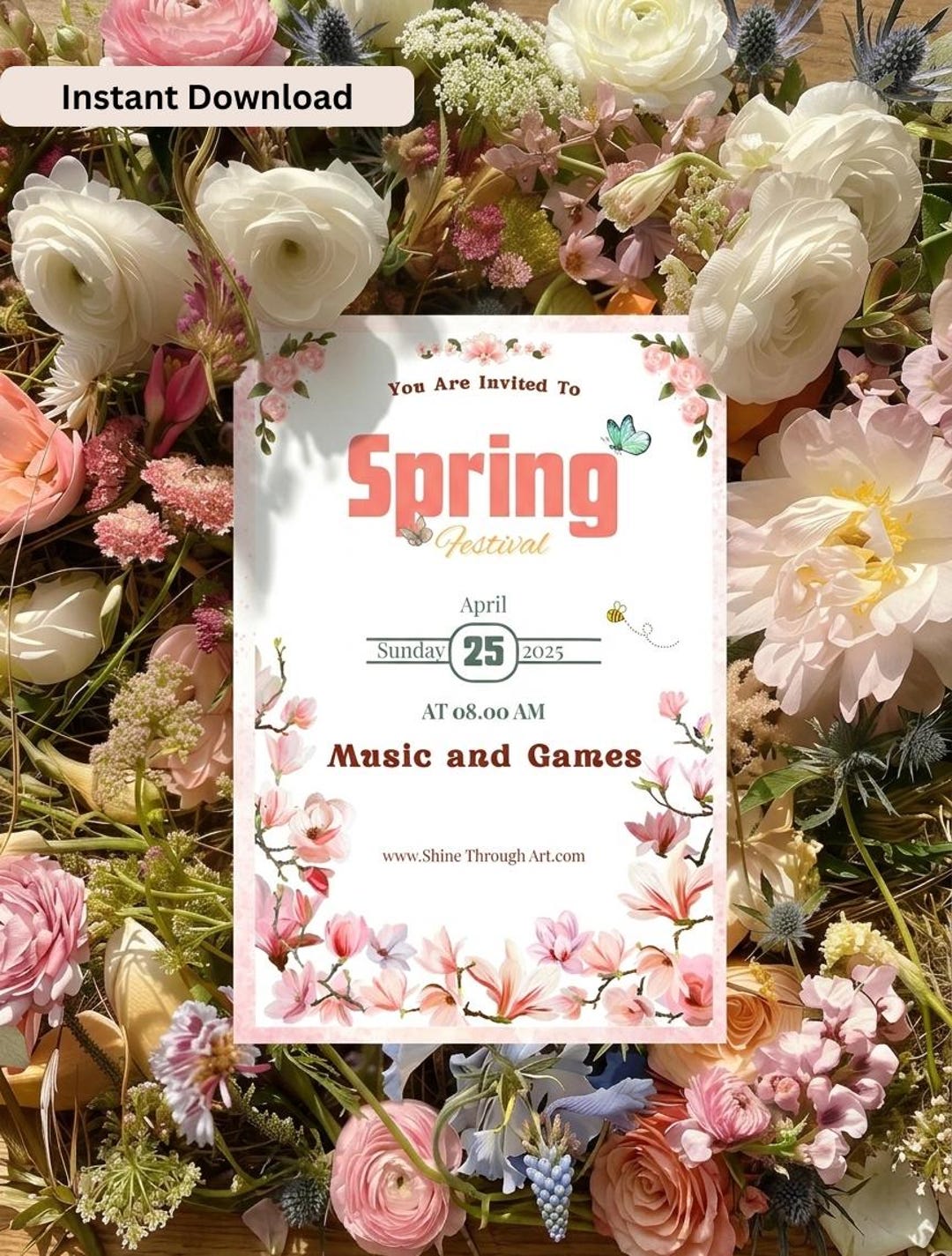 Spring Fest Invitation Spring Festival Invitation Template | Pink Floral Garden Party Digital ...