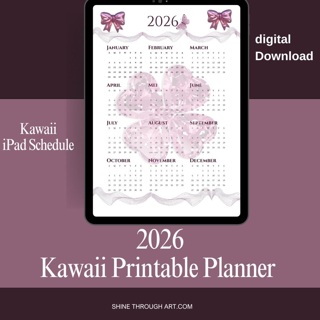 2026 Cute Girl Calendar • Pink Aesthetic Digital Calendar • Kawaii ...
