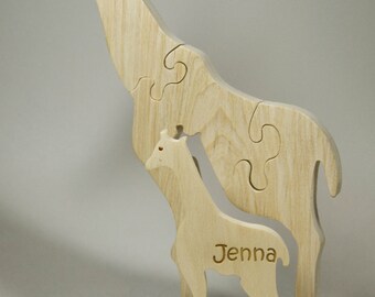 Wooden Giraffe Puzzle Toy: Personalized Aspen Wood Gift