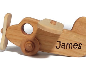 Personalized Wooden Toy Airplane – Handmade Solid Wood Push Toy