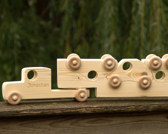 Personalized Wooden Toy Truck, Toddler Toy Semi Truck with Trailer