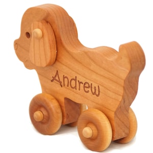 Wooden push toy puppy car custom personalized laser engraved name wood toy for birthday newborn nursery decor