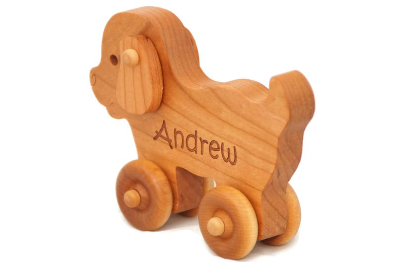 Wooden push toy puppy car custom personalized laser engraved name wood toy for birthday newborn nursery decor