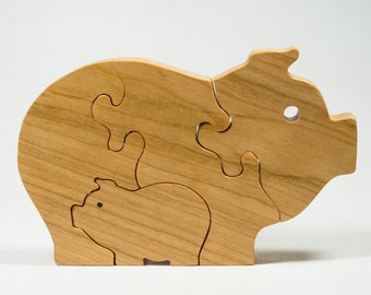 Cherry Wood Baby Pig Puzzle: Personalized Wooden Toy