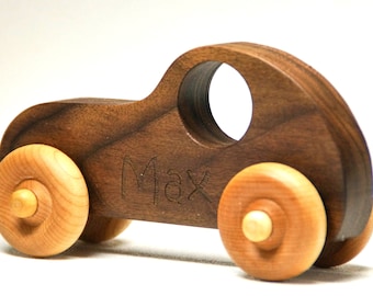 Handmade Walnut Wooden Toy Car: Personalized Push Toy