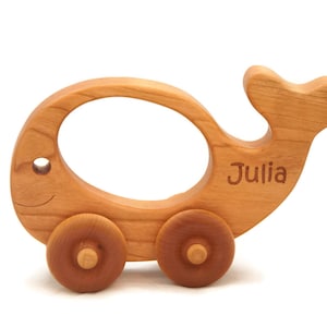 Wooden Toy Car Whale Push Car - Personalized Toddler Toy - Montessori