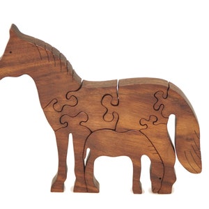 Wooden Toy Puzzle for Toddlers, Wooden Toy Horse Puzzle, Waldorf Toys Christmas gift for son, boys, and girls Walnut