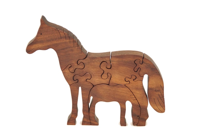 Wooden Toy Puzzle for Toddlers, Wooden Toy Horse Puzzle, Waldorf Toys Christmas gift for son, boys, and girls Walnut