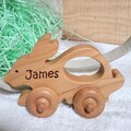 Personalized Wooden Bunny Car – Easter Basket Gift for Toddler, Custom Name Push Toy