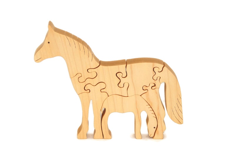 Wooden Toy Puzzle for Toddlers, Wooden Toy Horse Puzzle, Waldorf Toys Christmas gift for son, boys, and girls Maple
