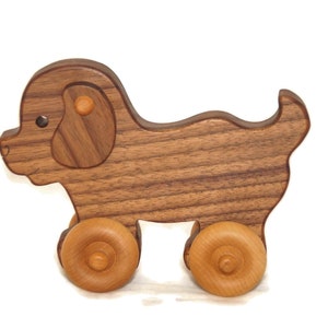 Wooden push toy puppy car custom personalized laser engraved name wood toy for birthday newborn nursery decor