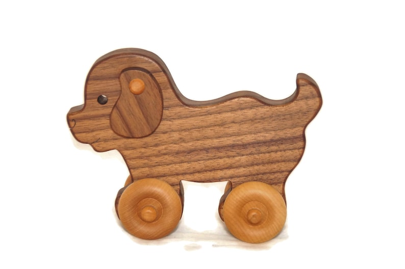 Wooden push toy puppy car custom personalized laser engraved name wood toy for birthday newborn nursery decor