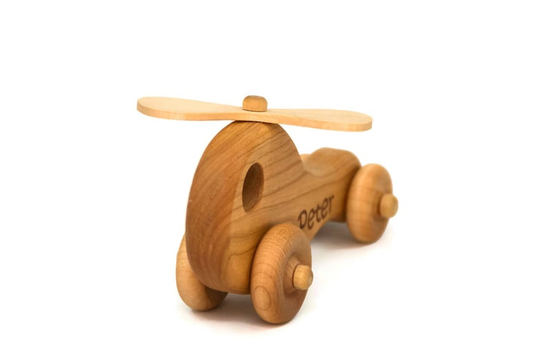 Wooden Toy Helicopter, Personalized Gift Toy Car, Handmade Baby Gift, Ring Bearer Gift, Baby Shower, Birthday, Nursery Decor image 9