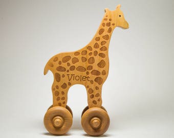 Wooden Toy Giraffe Car - Personalized Baby Gift, Toddler Toy, Baby Shower Gift
