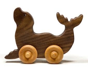 Wooden Toy Car, Wooden Seal Toy Car Push toy for toddler, baby shower gift, birthday gift