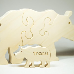Wood Rhinoceros Puzzle, Wooden Rhinoceros Toy,