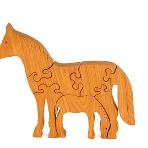 Wooden Toy Puzzle for Toddlers, Wooden Toy Horse Puzzle, Waldorf Toys Christmas gift for son, boys, and girls Cherry