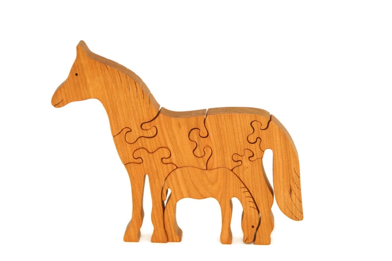 Wooden Toy Puzzle for Toddlers, Wooden Toy Horse Puzzle, Waldorf Toys Christmas gift for son, boys, and girls Cherry