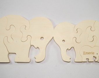 Wooden Elephant Family Puzzle - Wooden Elephant Family Toy - Elephant Family Puzzle - Elephant Family Toy