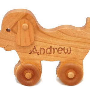 Wooden push toy puppy car custom personalized laser engraved name wood toy for birthday newborn nursery decor