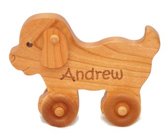 Wood Toy Car, Puppy Personalized Toy,  Push Toy, Personalized Gift, Custom Toy, Baby Shower, Birthday Gift