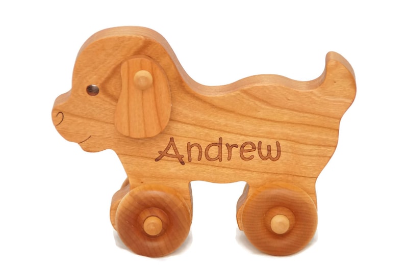 Wooden push toy puppy car custom personalized laser engraved name wood toy for birthday newborn nursery decor