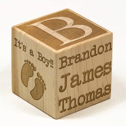 Personalized Wooden Engraved Baby Shower Gift Block Cube Baby Etsy