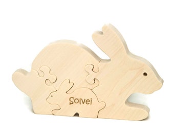 Wooden Easter Bunny Rabbit Animal Puzzle, Personalized Easter Gift