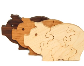 Wooden Puzzle for Toddlers, Wooden Toy Pig Puzzle, Waldorf Toys Christmas gift for toddlers son, boys, and girls