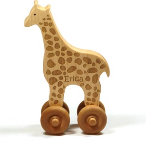 Wooden Toy Giraffe Personalized Push Toy Baby Toddler Children image 1