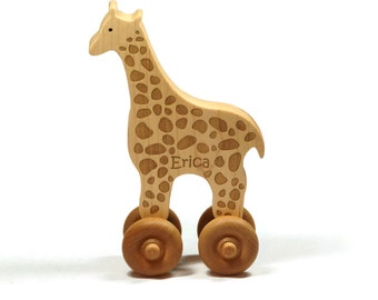 Wooden Toy Giraffe Personalized Push Toy Baby Toddler Children