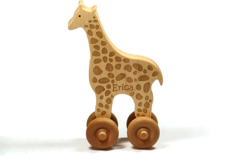 Wooden Toy Giraffe Personalized Push Toy Baby Toddler Children image 1