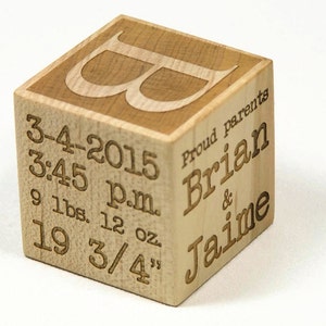 personalized custom wooden baby name block birth stats information newborn baby gift baptism laser engraved