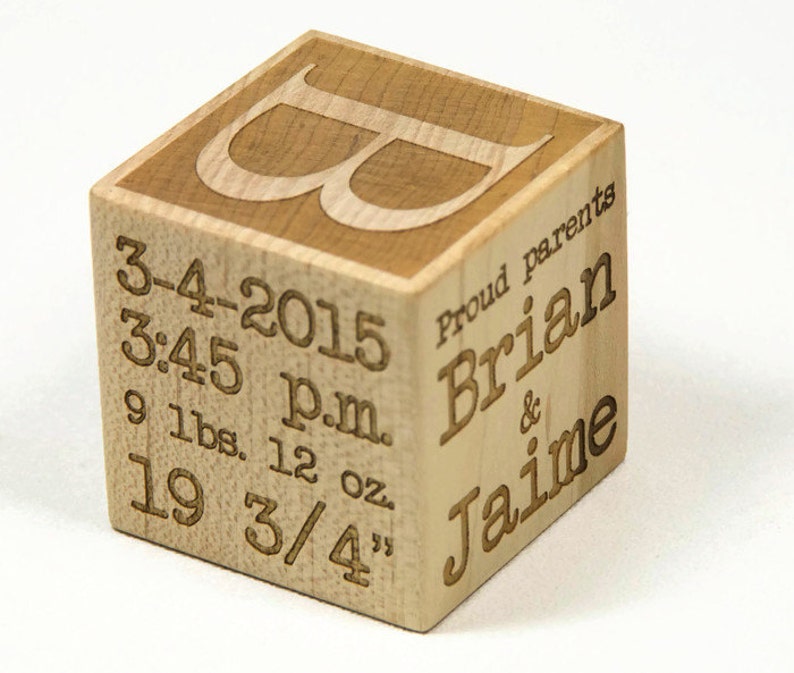 personalized custom wooden baby name block birth stats information newborn baby gift baptism laser engraved