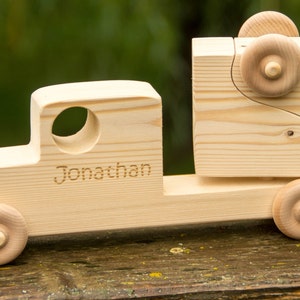 Personalized Wooden Toy Truck, Toddler Toy Semi Truck with Trailer image 2